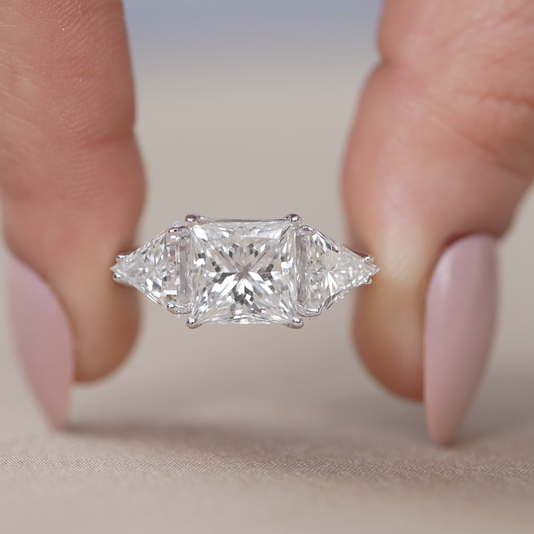 Lab grown diamond princess three stone ring elegant anniversary gift