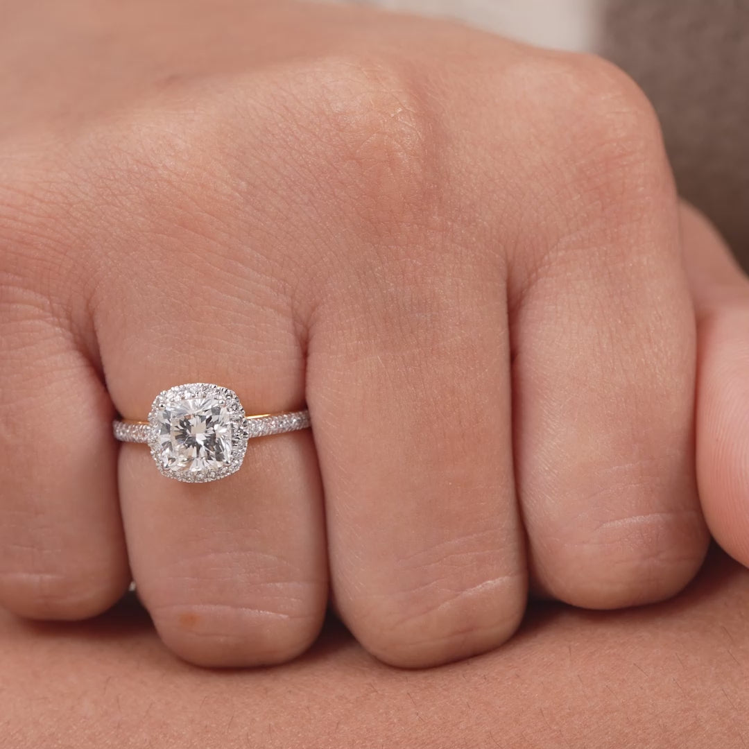 Cushion Cut Lab Grown Diamond Halo Engagement Ring