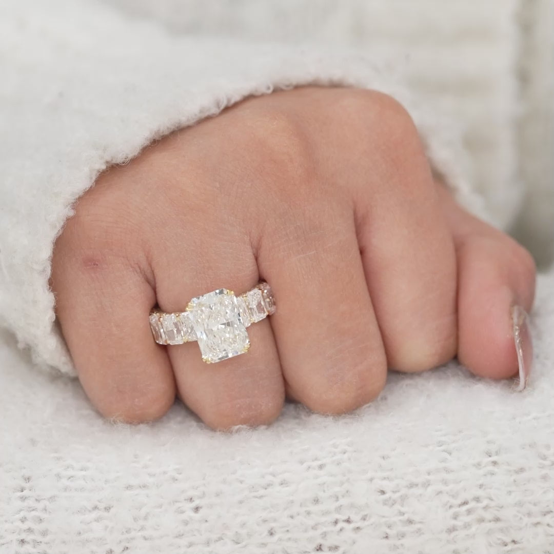 Radiant Cut Lab Diamond Ring with Hidden Halo Diamond Band