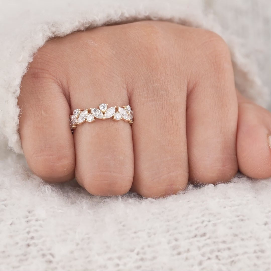 Floral Inspired Diamond Wedding Band with Marquise Cut Diamonds