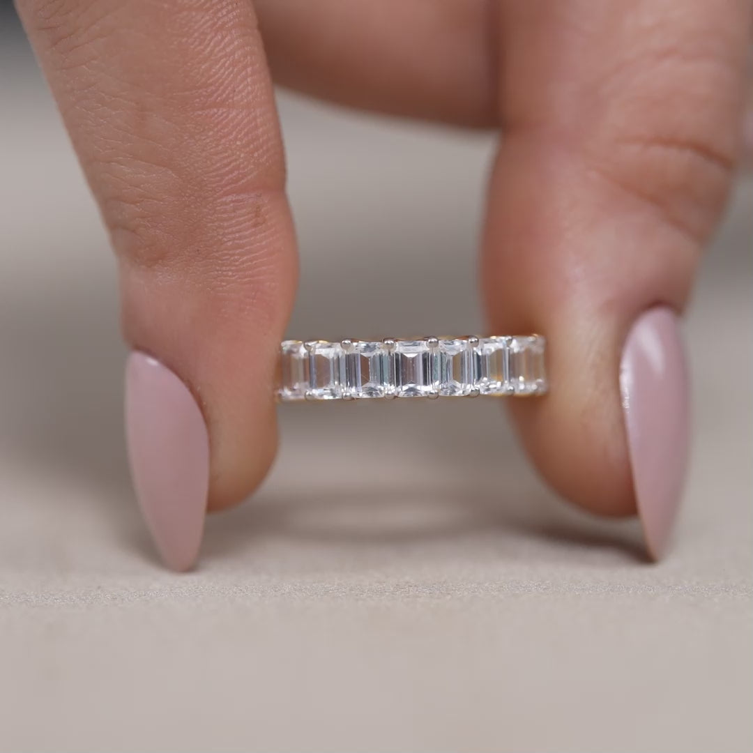 Luxury emerald diamond eternity ring with lab grown stones