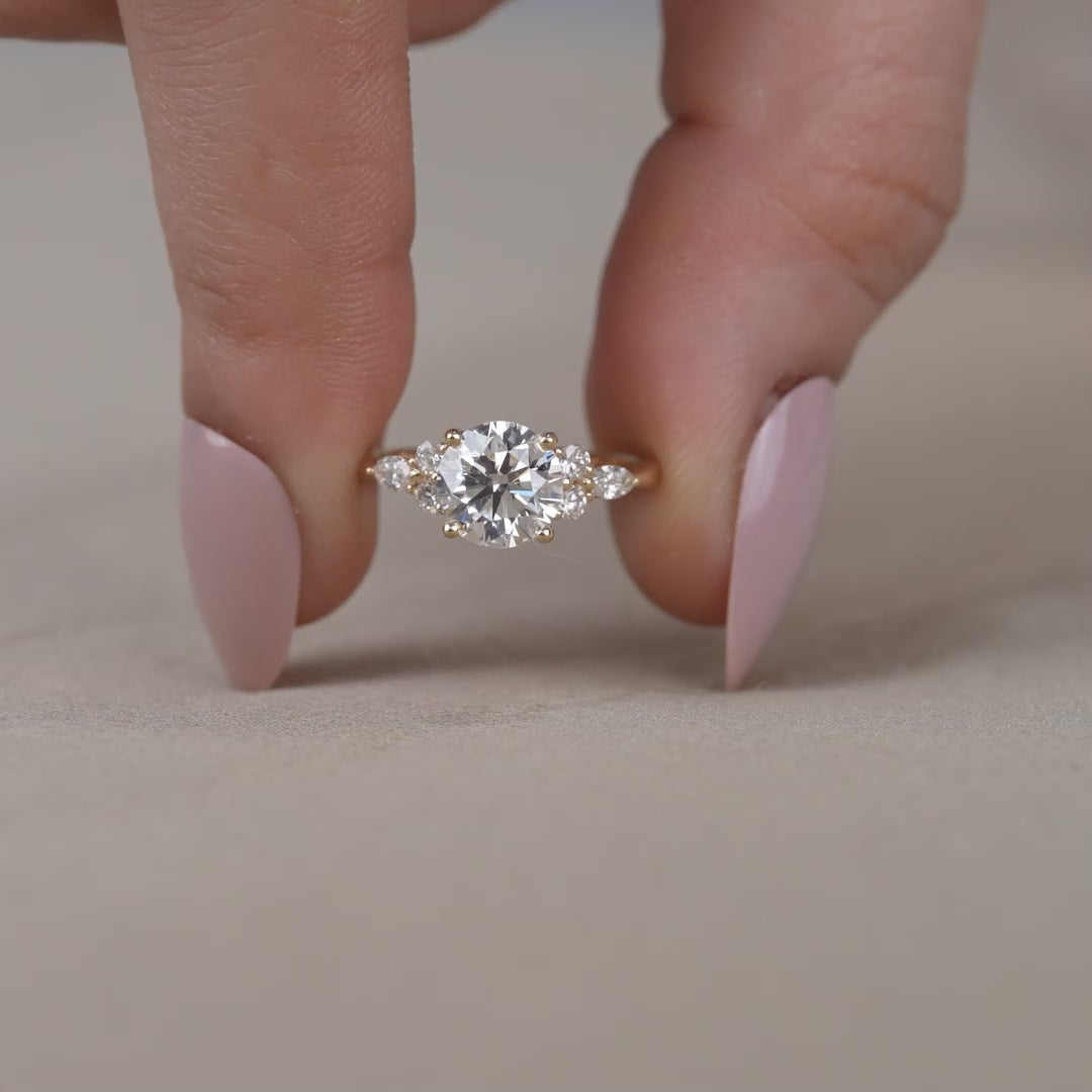 Floral style round lab grown diamond ring in yellow gold