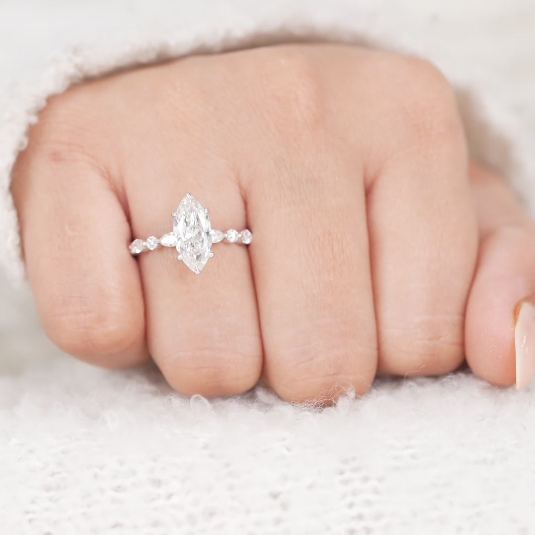 Marquise Lab Diamond Hidden Halo Engagement Ring