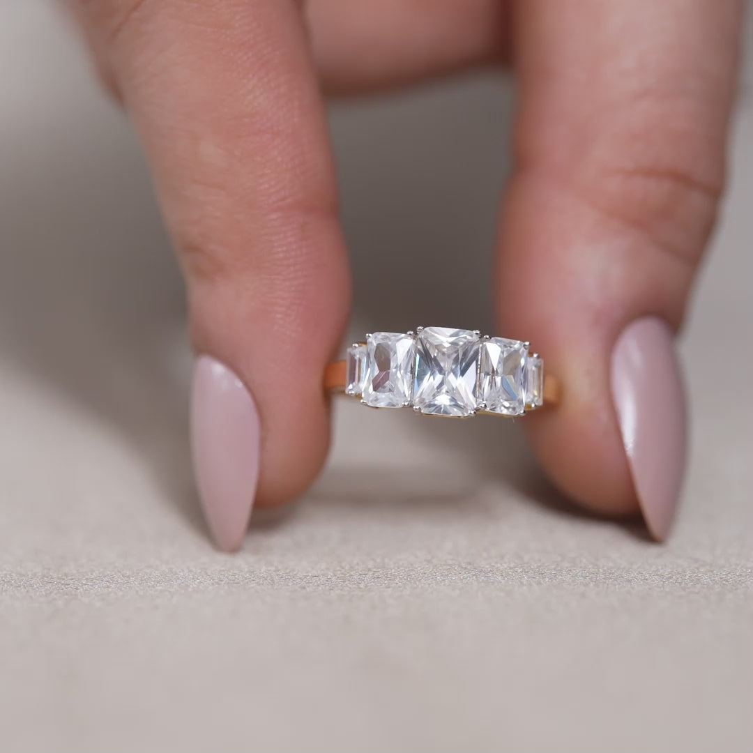Luxury radiant cut three stone lab grown diamond ring for proposals