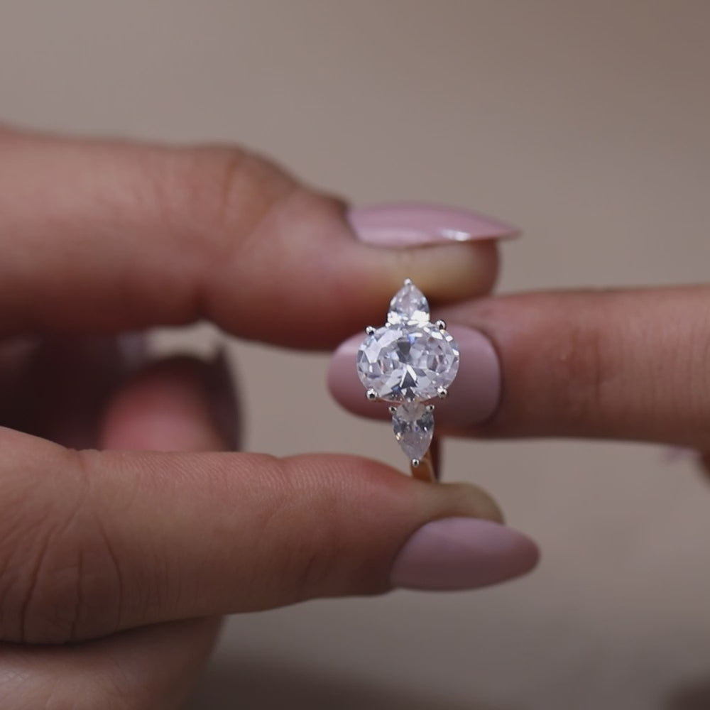 Oval Lab Diamond Three Stone Engagement Ring