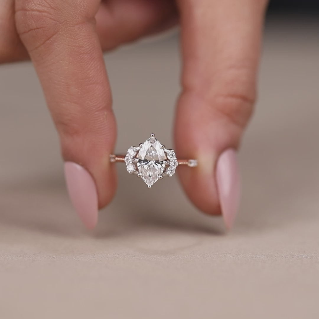 Vintage inspired marquise lab created diamond anniversary ring