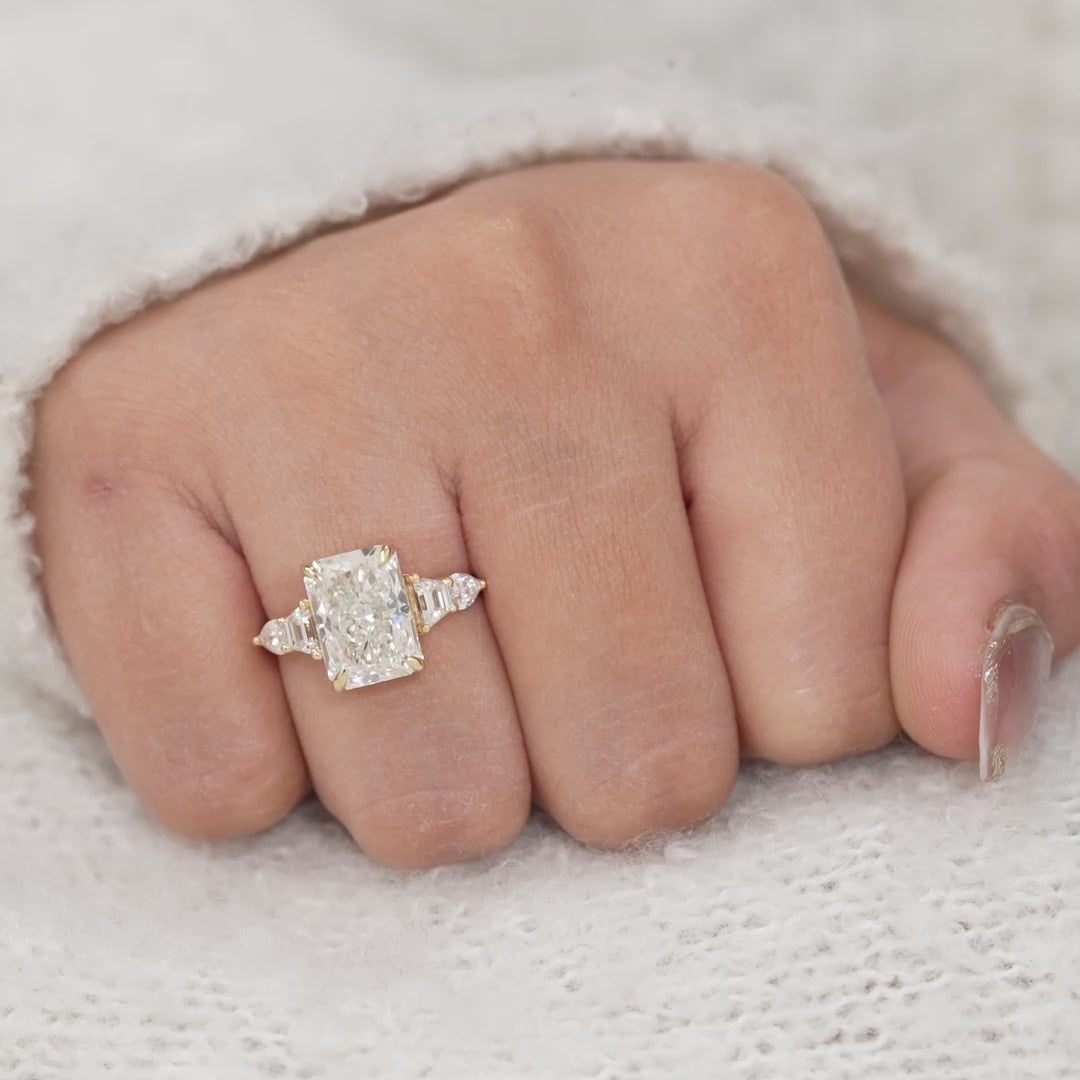 Radiant Lab Diamond Engagement Ring With Side Stones