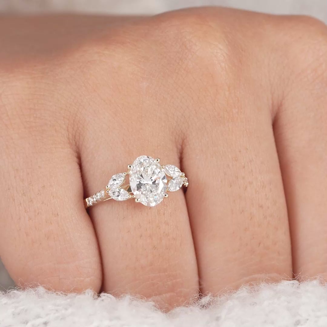 Floral Inspired Oval Cut Lab Diamond Engagement Ring