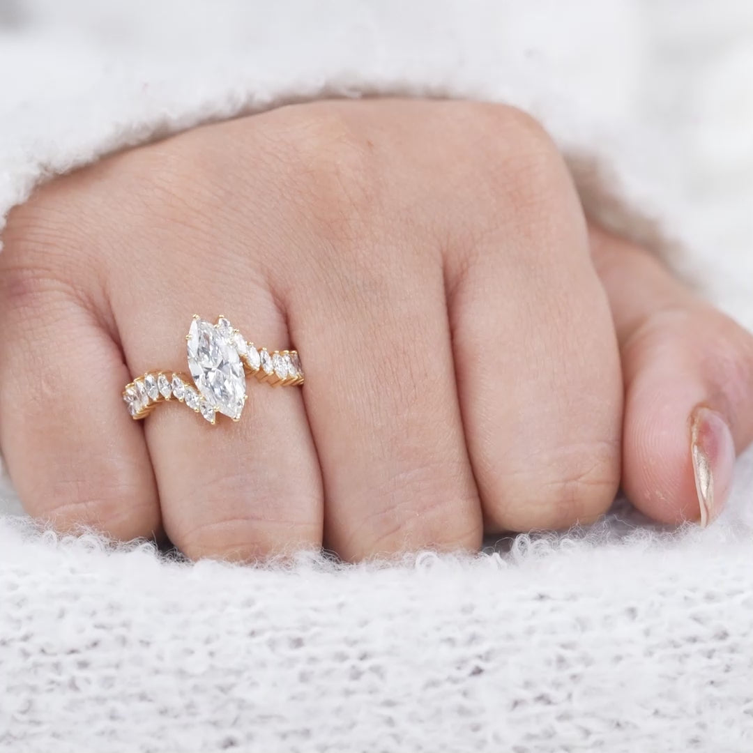 Vintage Style Marquise Lab Diamond Engagement Bypass Band