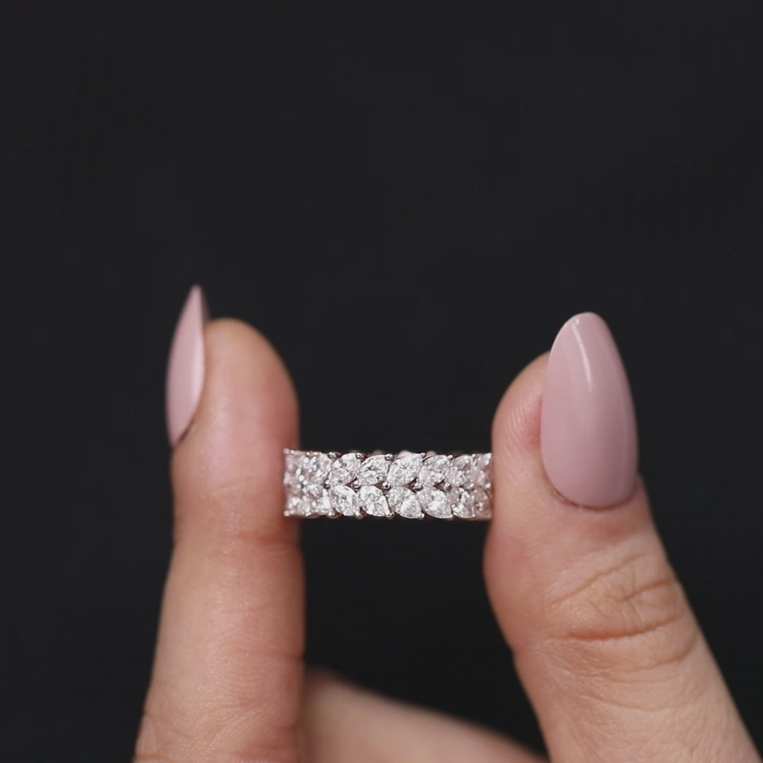 Double Row Marquise Lab Grown Diamond Eternity Wedding Band