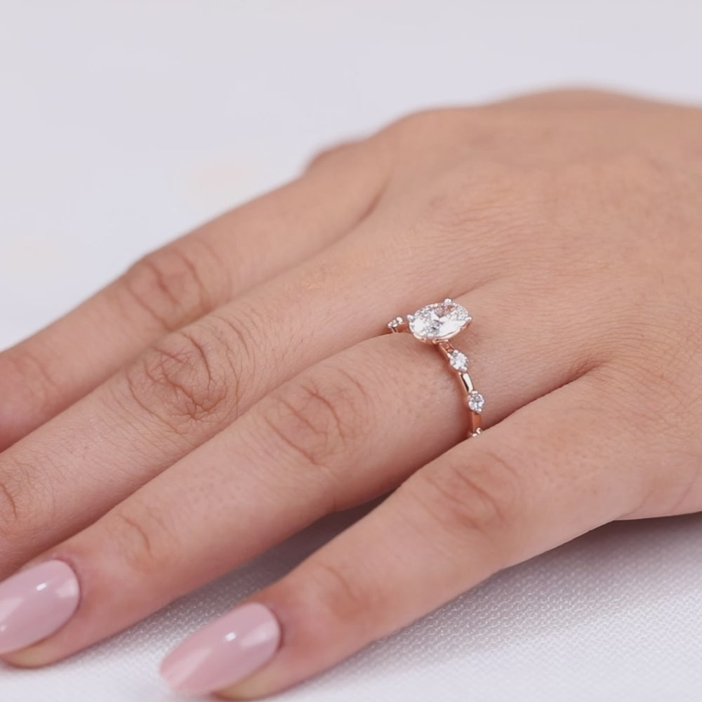 Fine jewelry oval cut lab grown diamond ring with decorative side stones