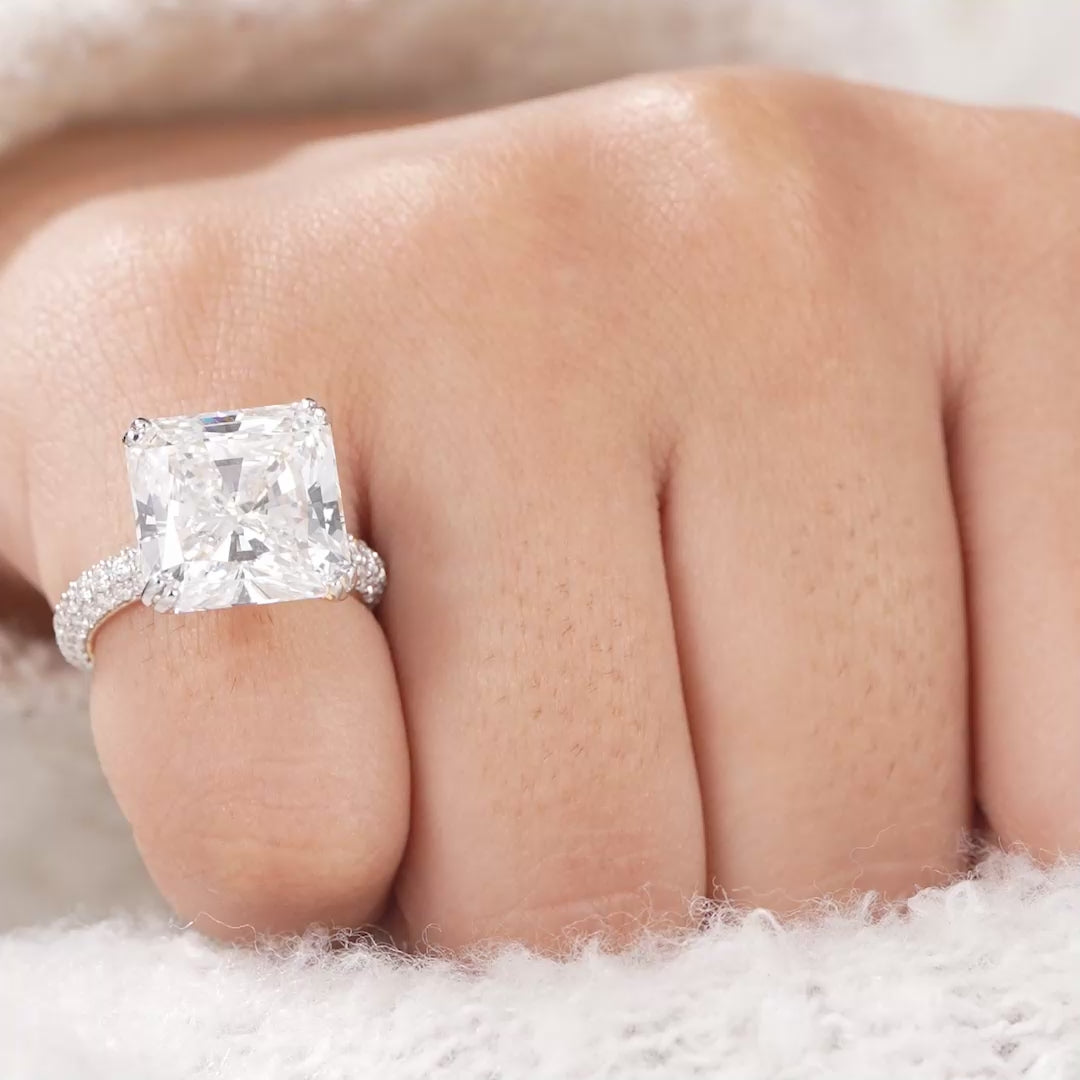 Radiant Cut Lab Grown Diamond Engagement Ring With Pave Band