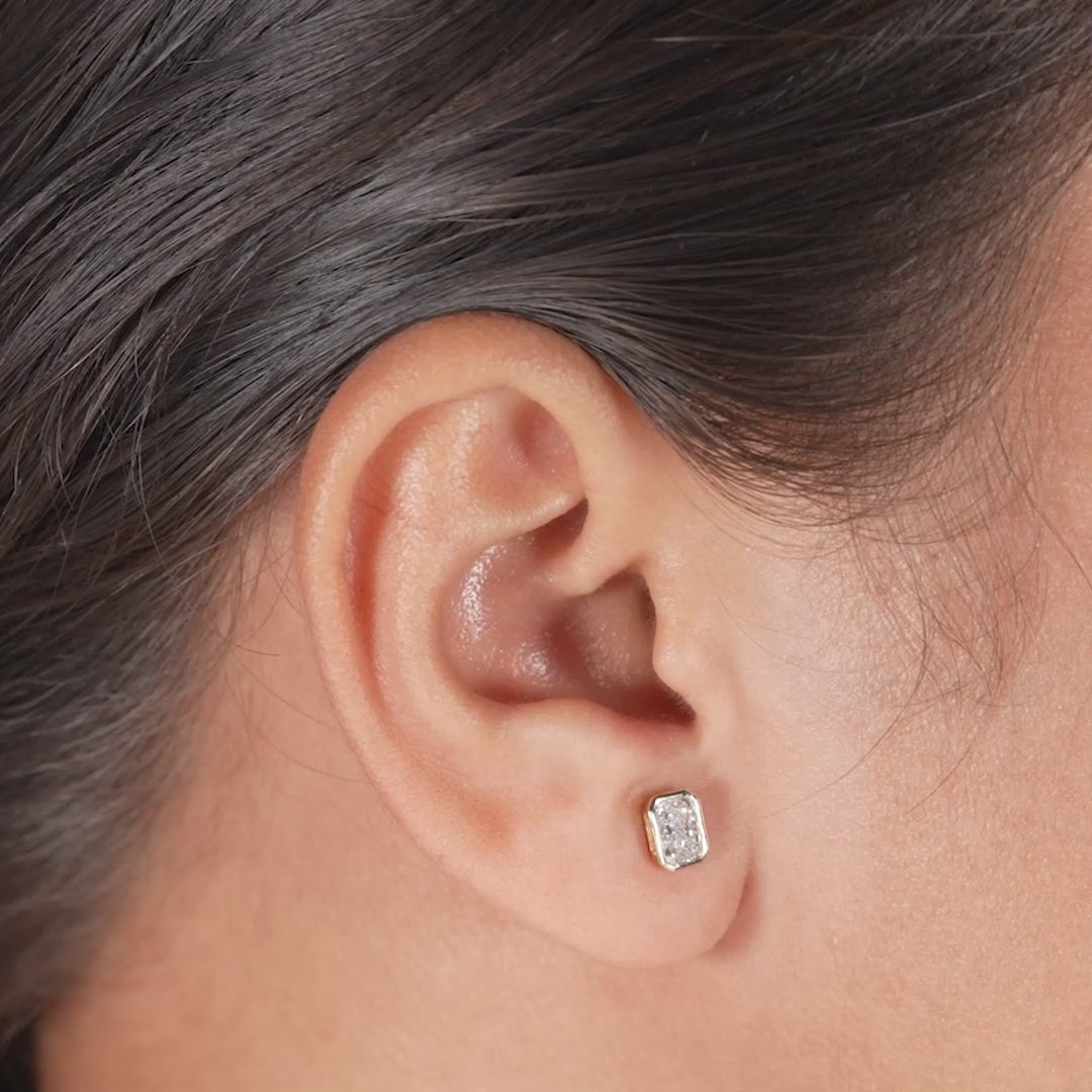 Radiant Cut Lab Diamond Stud Earrings with Modern Bezel Setting