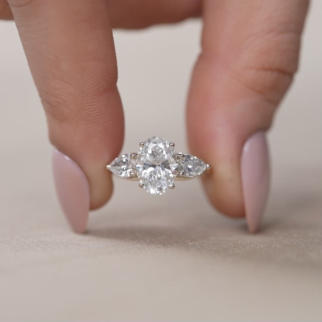 Three Stone Oval Cut Lab Diamond Engagement Ring