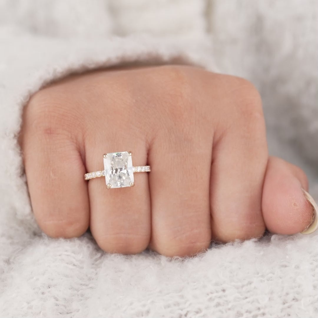 Luxury Radiant Cut Lab Diamond Hidden Halo Engagement Ring