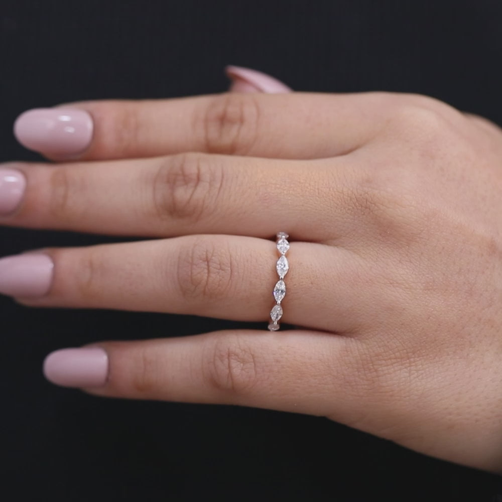 Marquise Cut Lab Grown Diamond Half Eternity Wedding Band