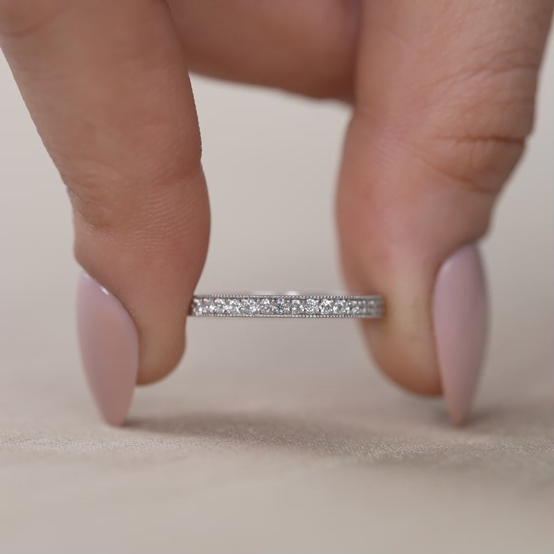 Round Lab Diamond Half Eternity Wedding Band