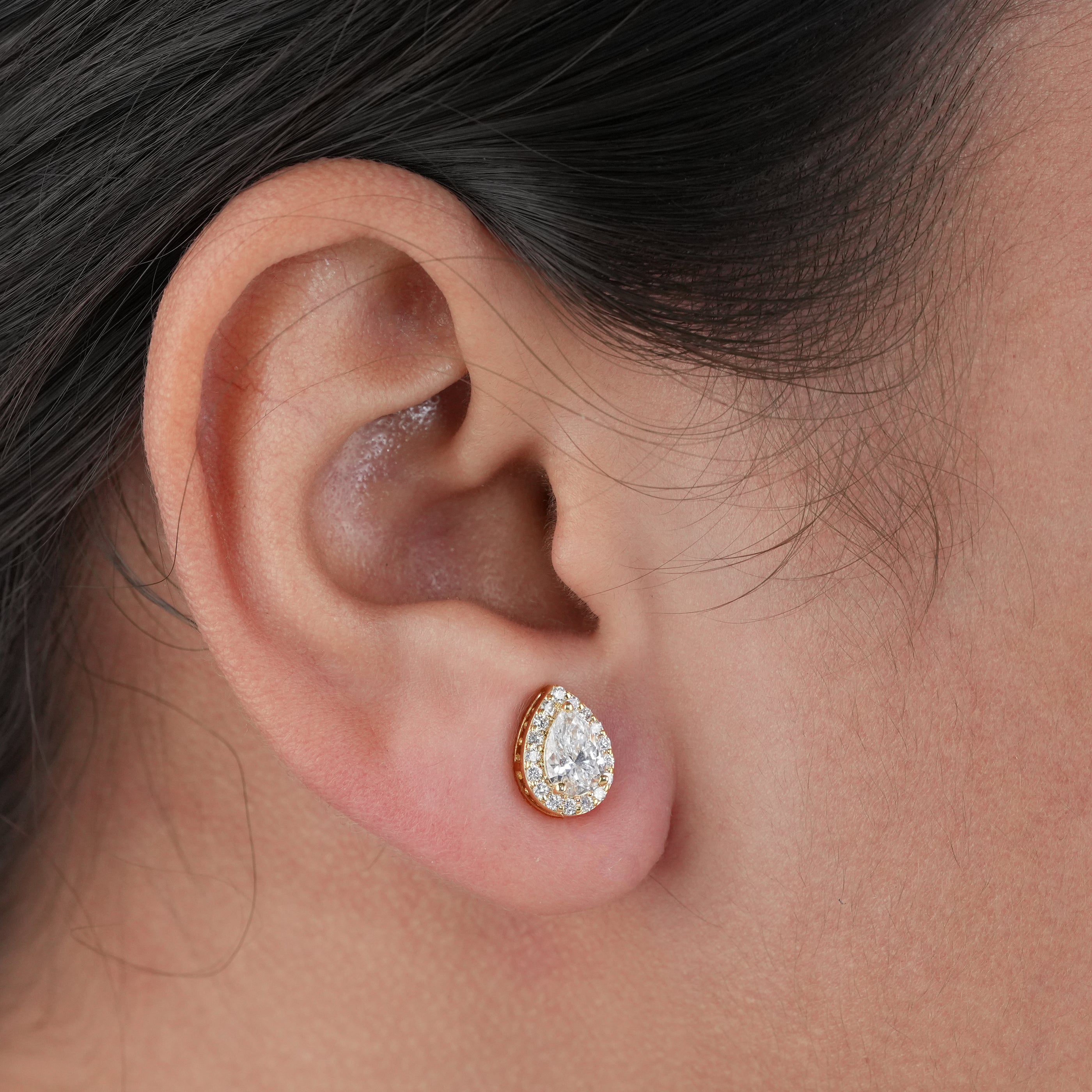 Pear Cut Lab Diamond Halo Stud Earrings