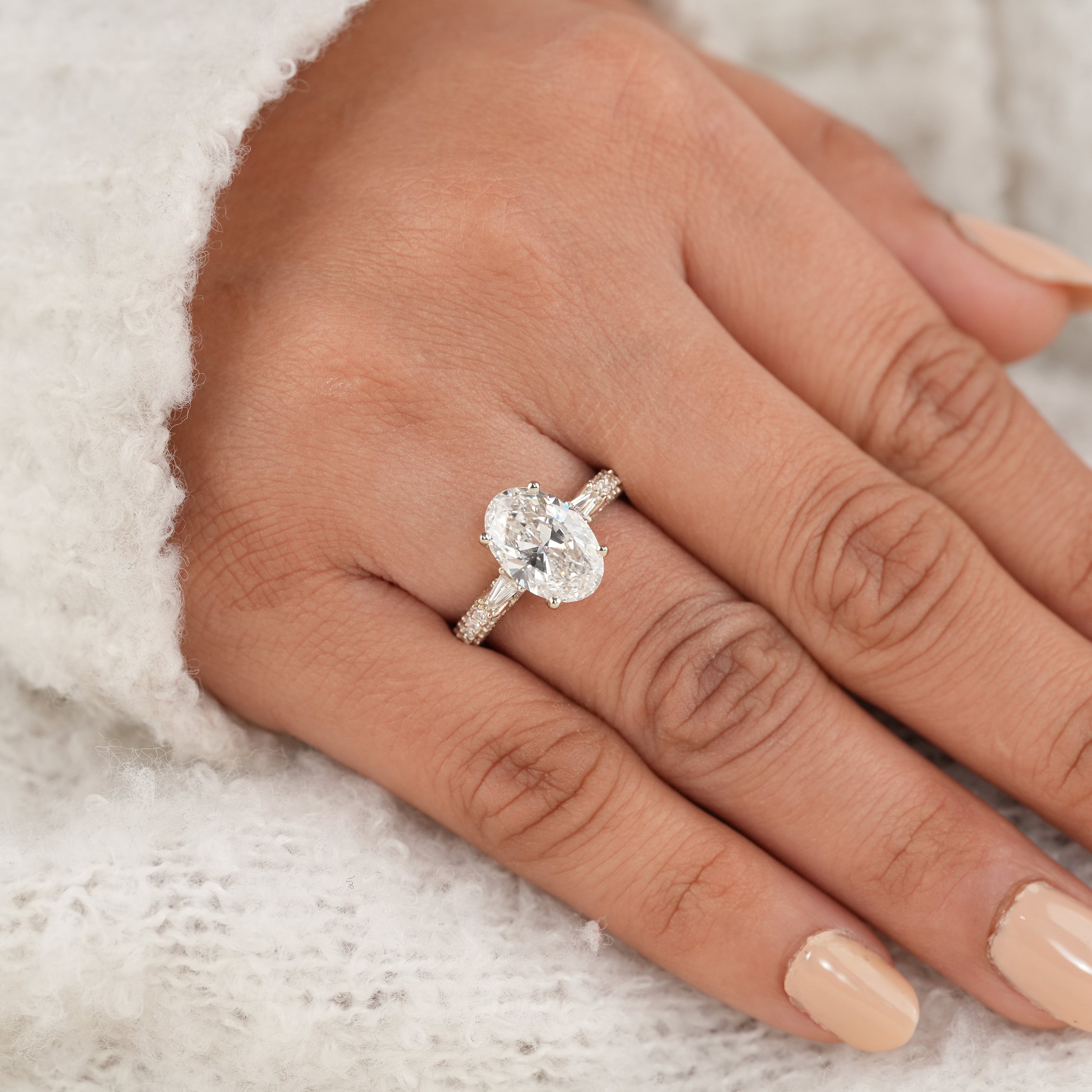 Oval Cut Lab Diamond Pave Engagement Ring in Yellow Gold