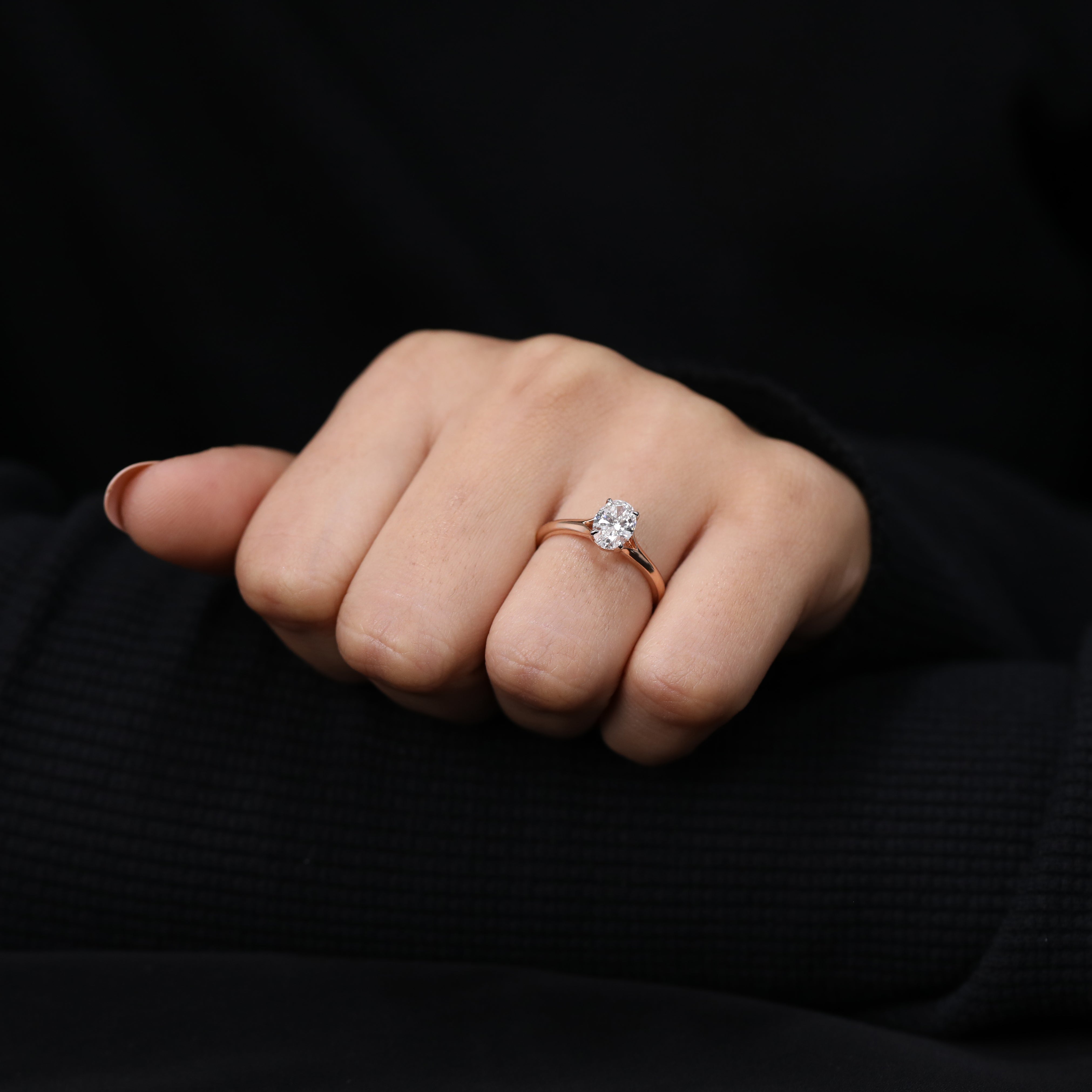 Oval lab created diamond solitaire ring anniversary gift