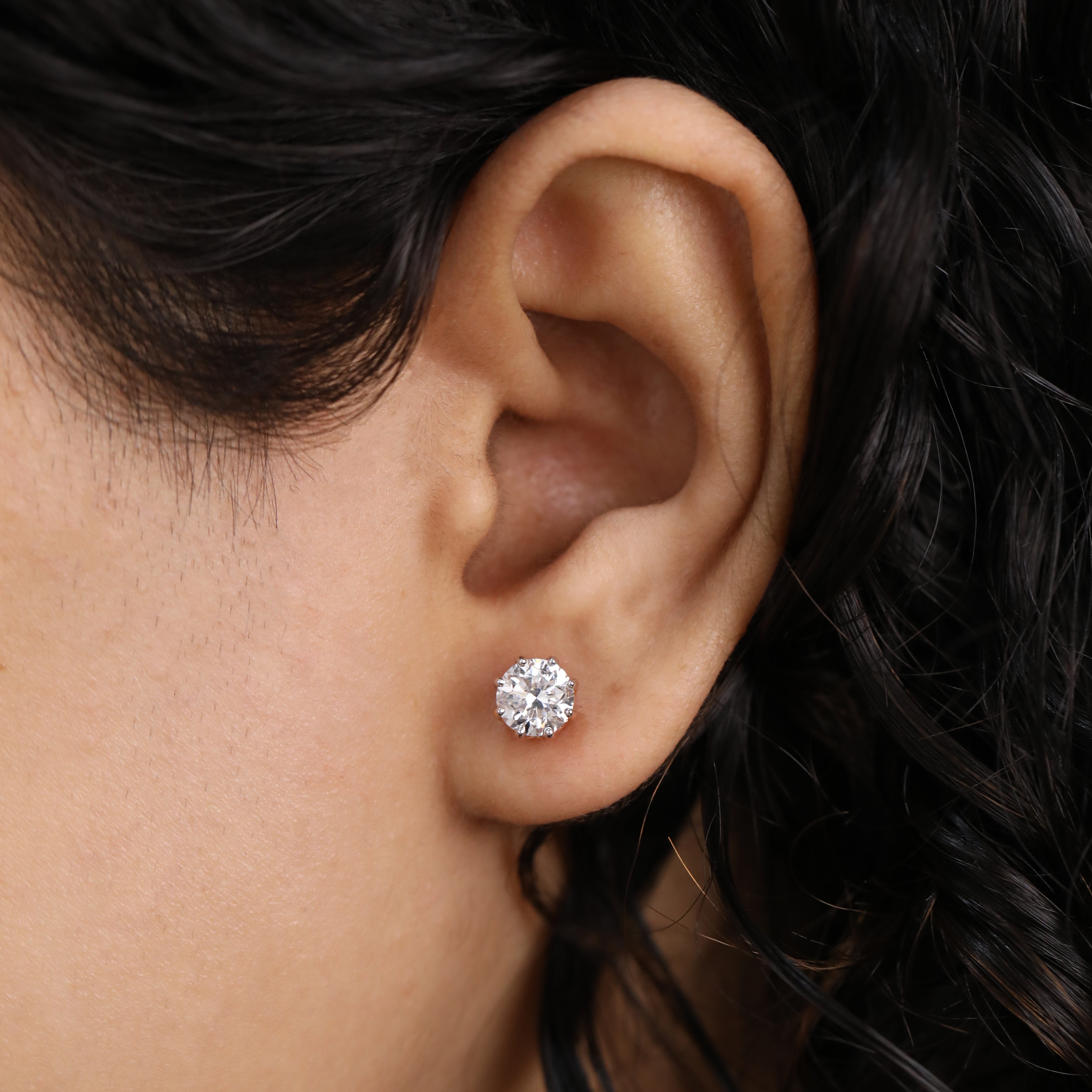 Round Lab Grown Diamond Stud Earrings Gift For Mother, Wife