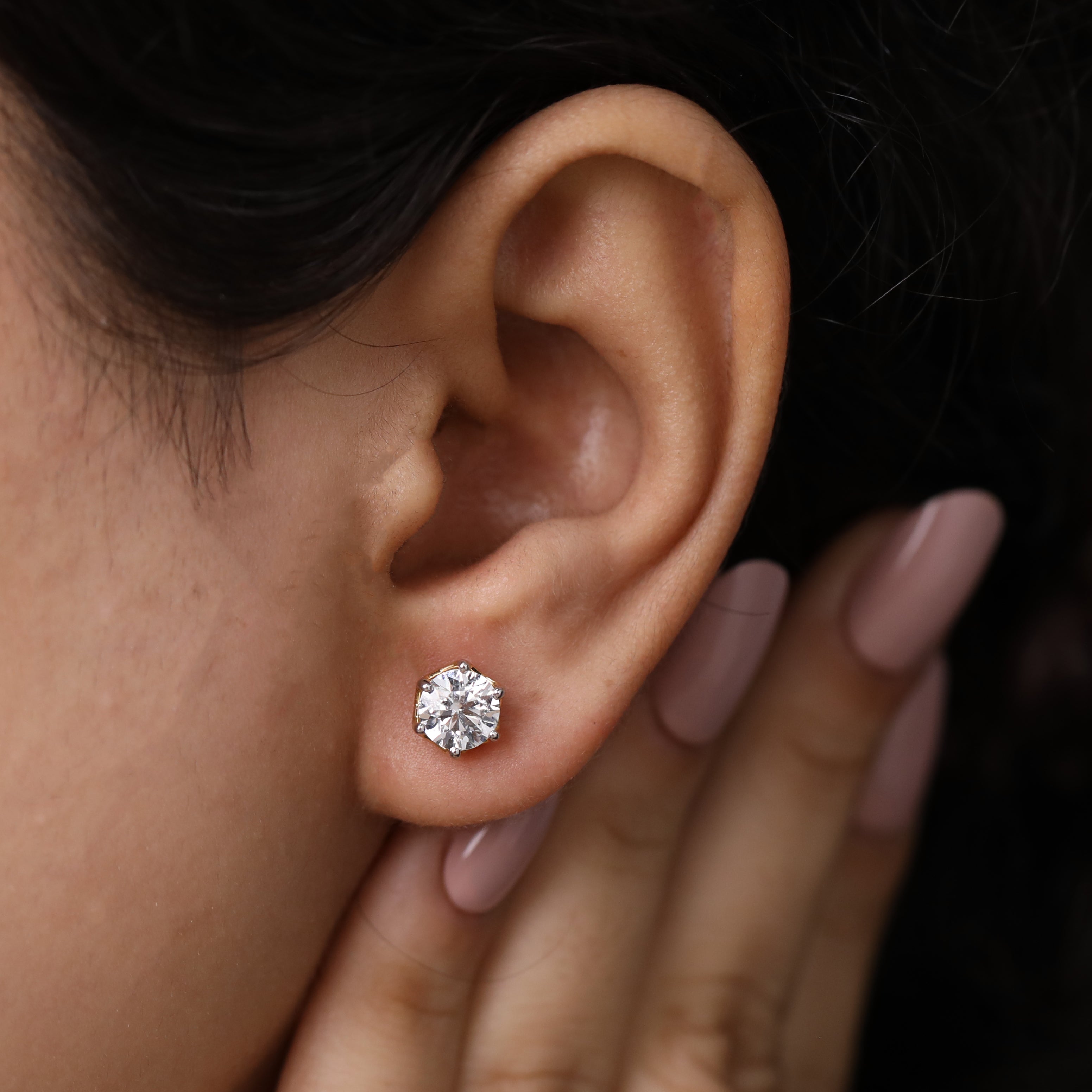 6 Prong Round Lab Grown Diamond Stud Earrings