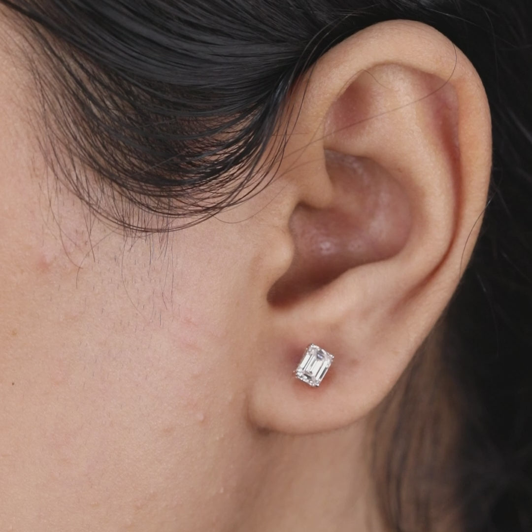 Emerald Cut Lab Grown Diamond Stud Earrings