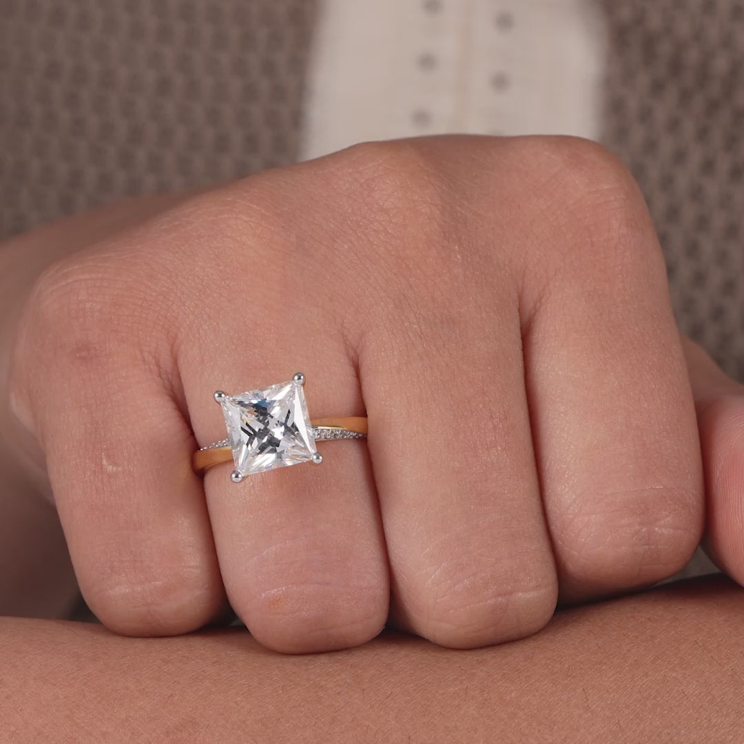 Princess Lab Diamond Engagement Ring With Twisted Band