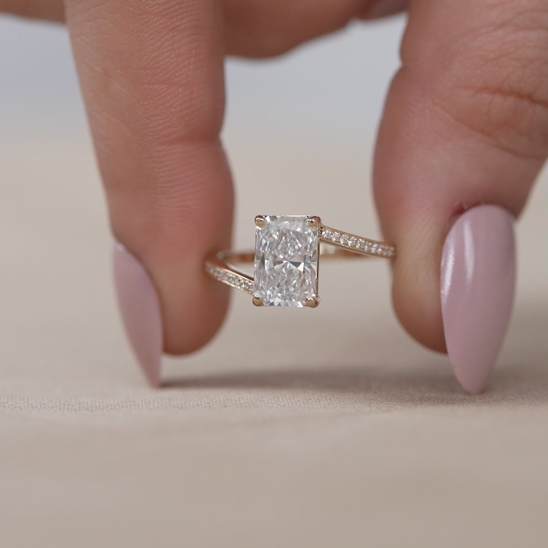 Elegant radiant cut bypass band ring featuring lab grown diamond for wife