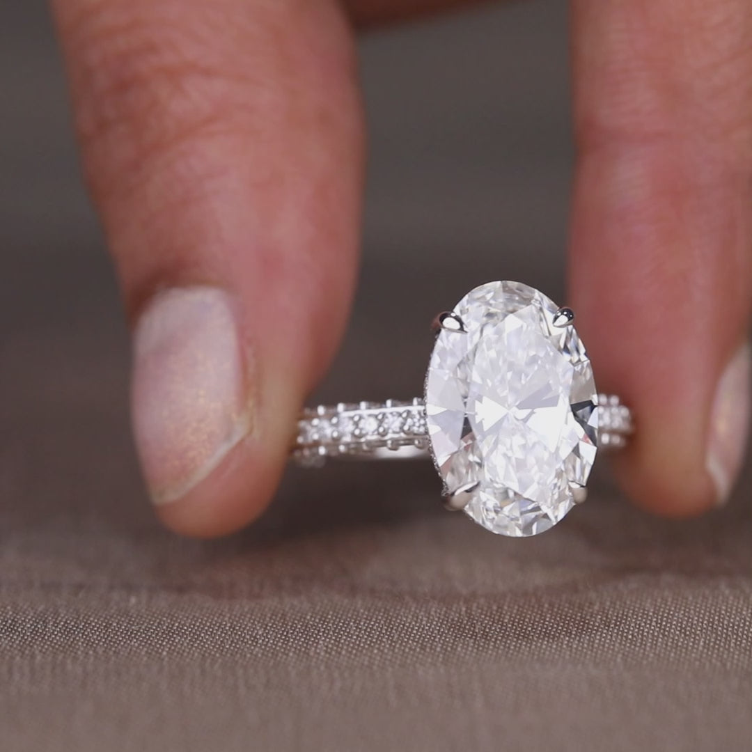 Oval Cut Lab Diamond Engagement Ring with Diamond Pave Band