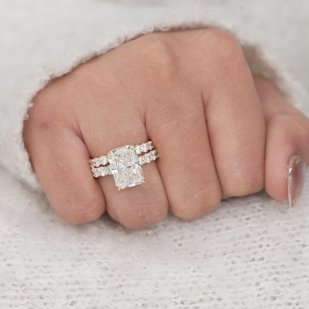 Radiant Cut Lab Diamond Wedding Ring Set with Matching Diamond Band