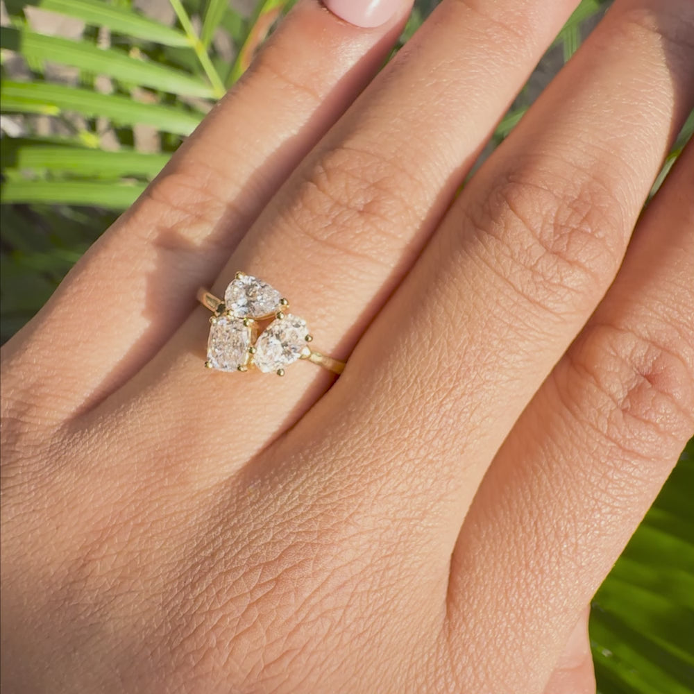 Unique oval lab grown diamond engagement ring with multiple mixed diamond cuts