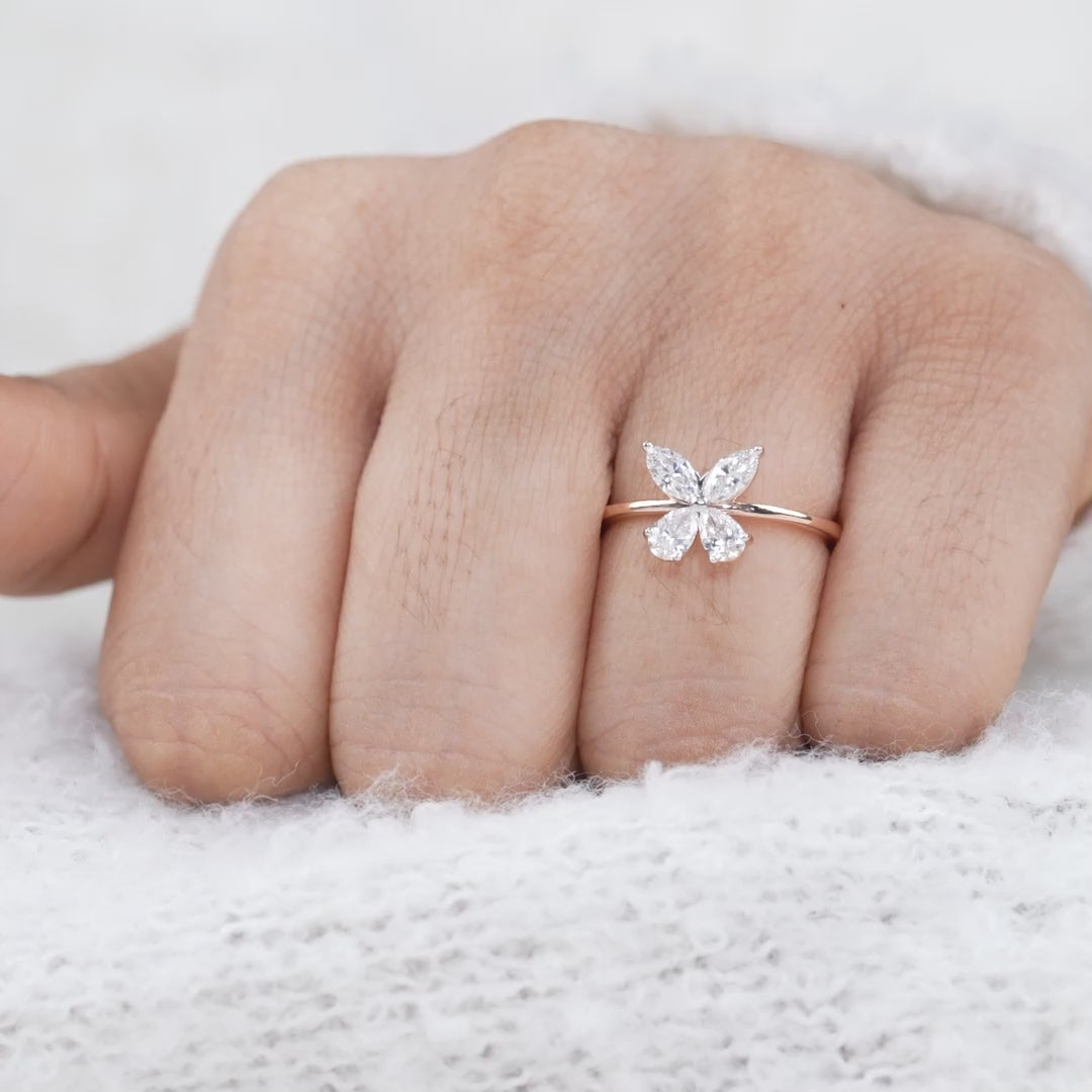 Butterfly Marquise & Pear Lab Diamond Wedding Ring