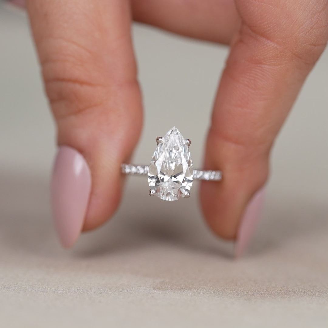 Pear cut lab grown diamond engagement ring romantic gift for partner