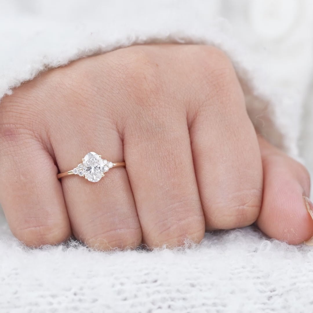Oval Cut Lab Diamond Cluster Engagement Ring