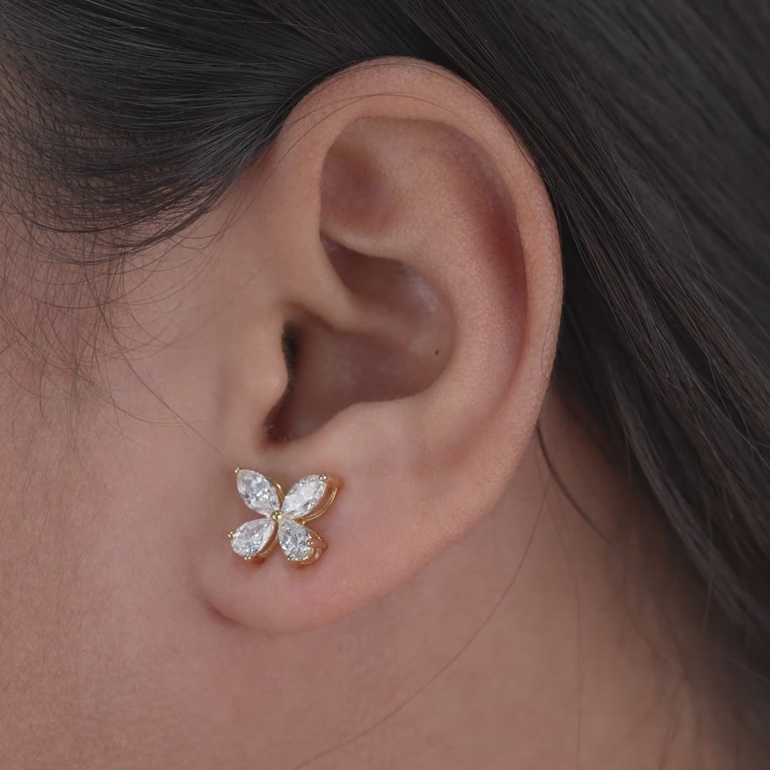 Luxury Marquise & Pear Floral Lab Diamond Gold Stud Earrings