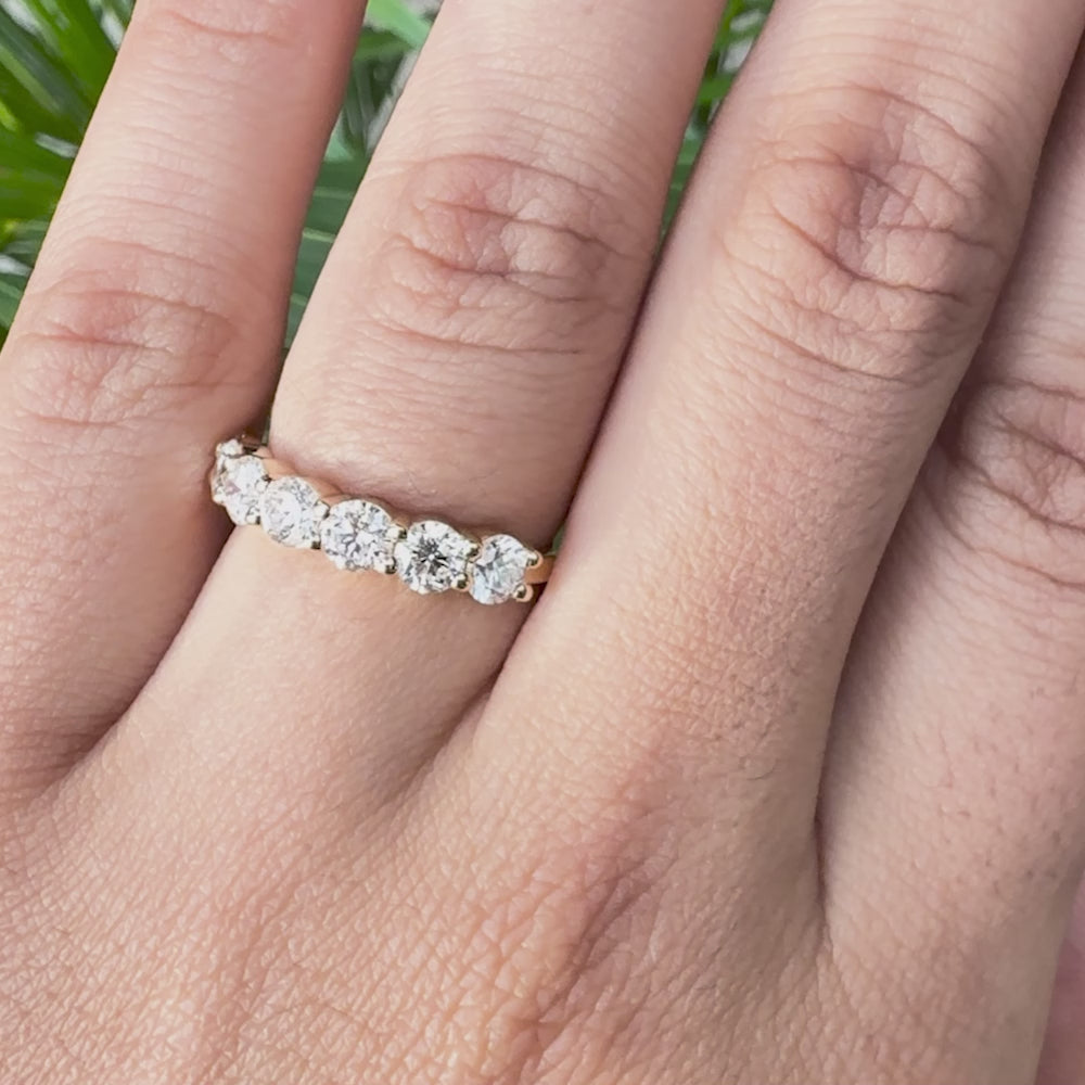 7 stone Round diamond eternity wedding band in yellow gold