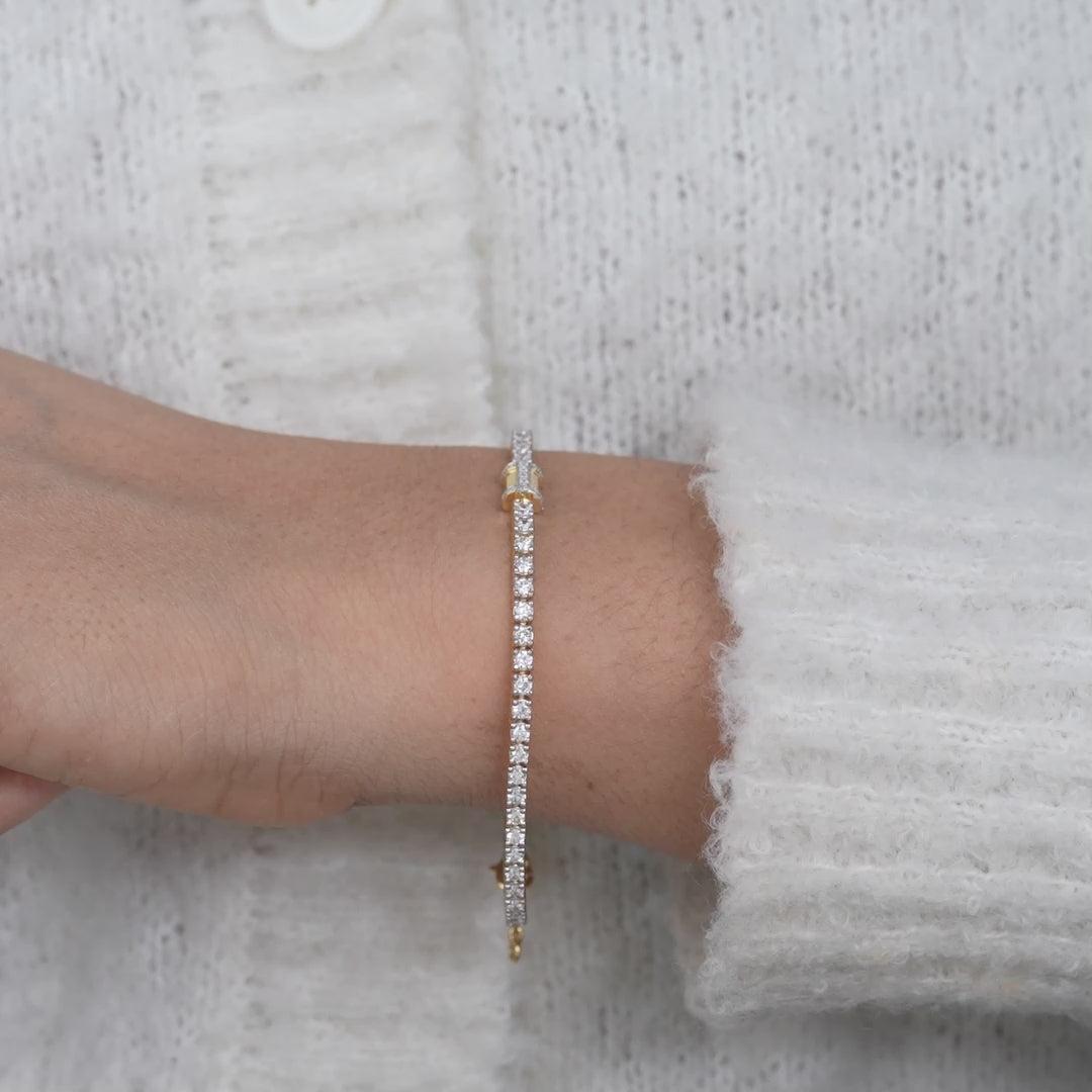 Fine jewelry lab grown diamond bracelet with two tone gold design