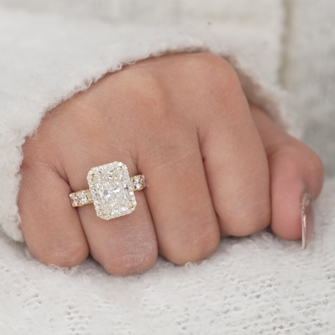 Radiant Cut Lab Diamond Halo Ring with Accent Diamond Band