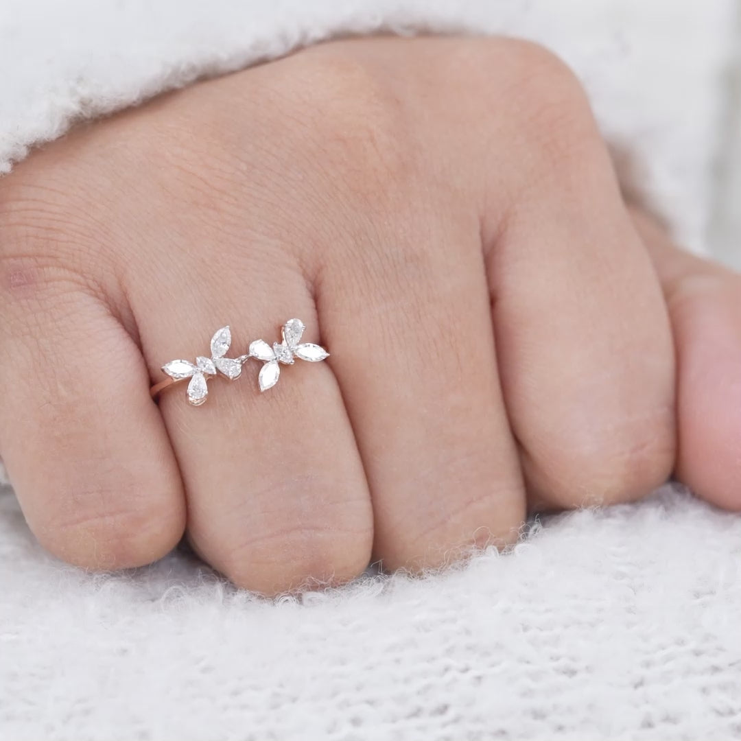 Floral Design Marquise Cluster Lab Diamond Wedding Ring