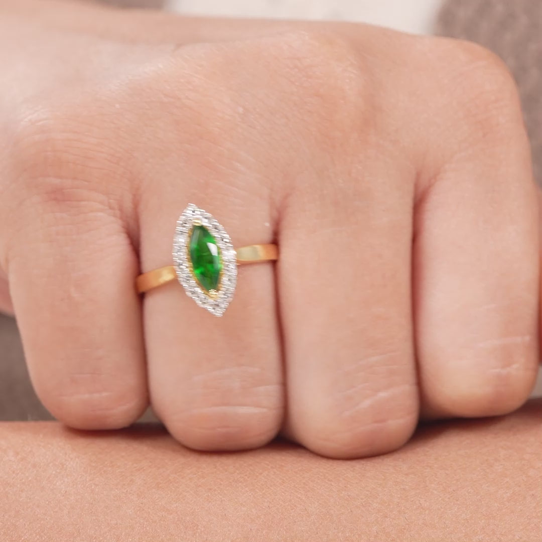 Marquise Cut Emerald Diamond Halo Engagement Ring