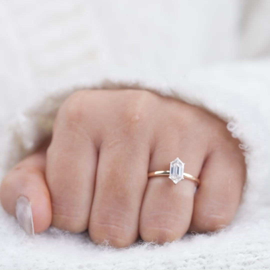Luxury Hexagon Cut Lab Diamond Solitaire Minimalist Gold Ring