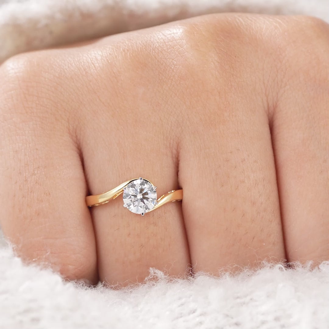 Round Cut Lab Diamond Solitaire Engagement Ring With Bypass Band