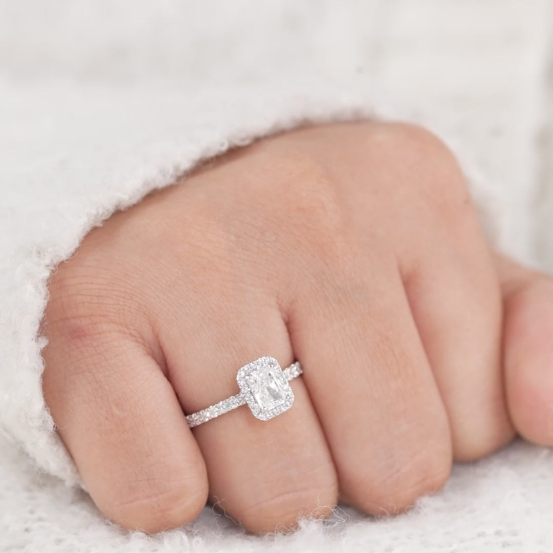 Radiant Cut Lab Grown Halo Engagement Ring