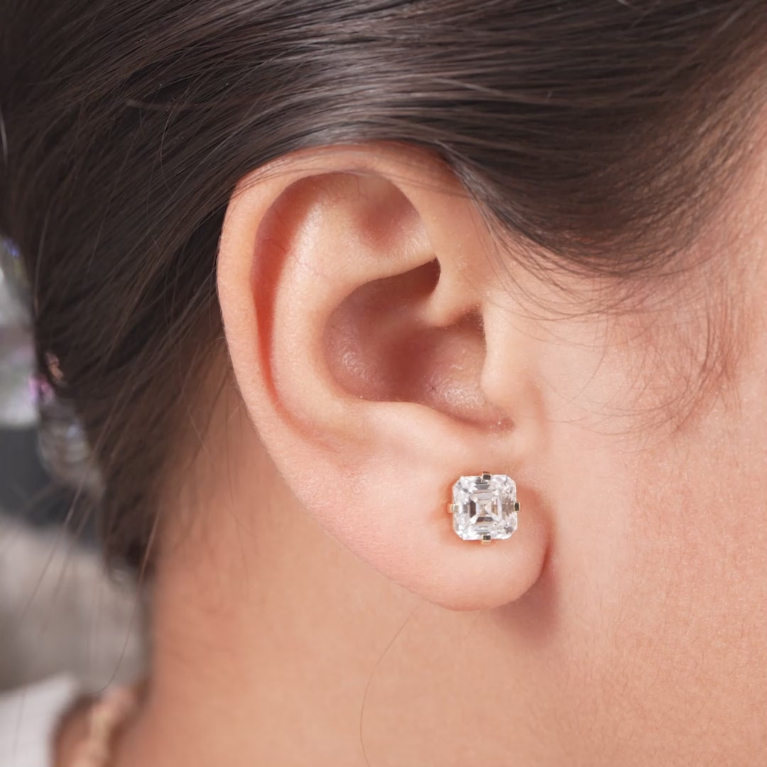 Asscher cut lab grown diamond solitaire stud earrings for everyday luxury