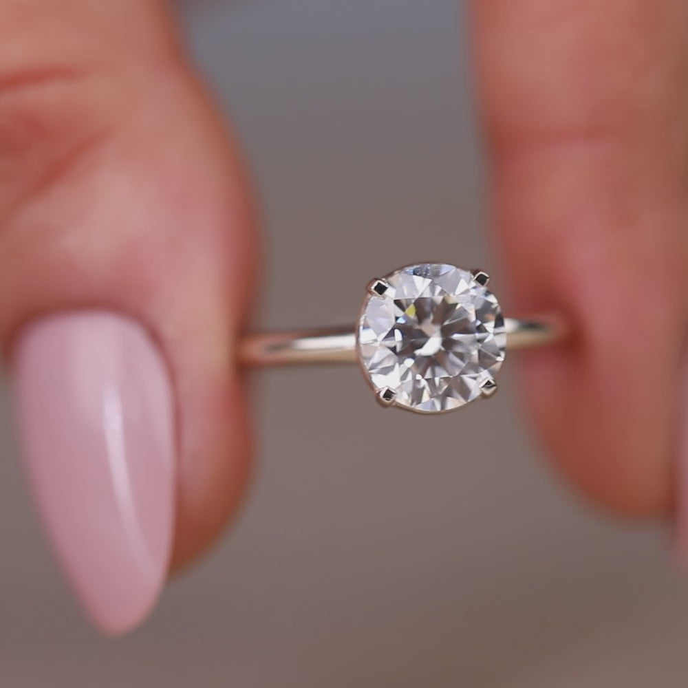 Minimalist round lab grown diamond ring with smooth sleek band