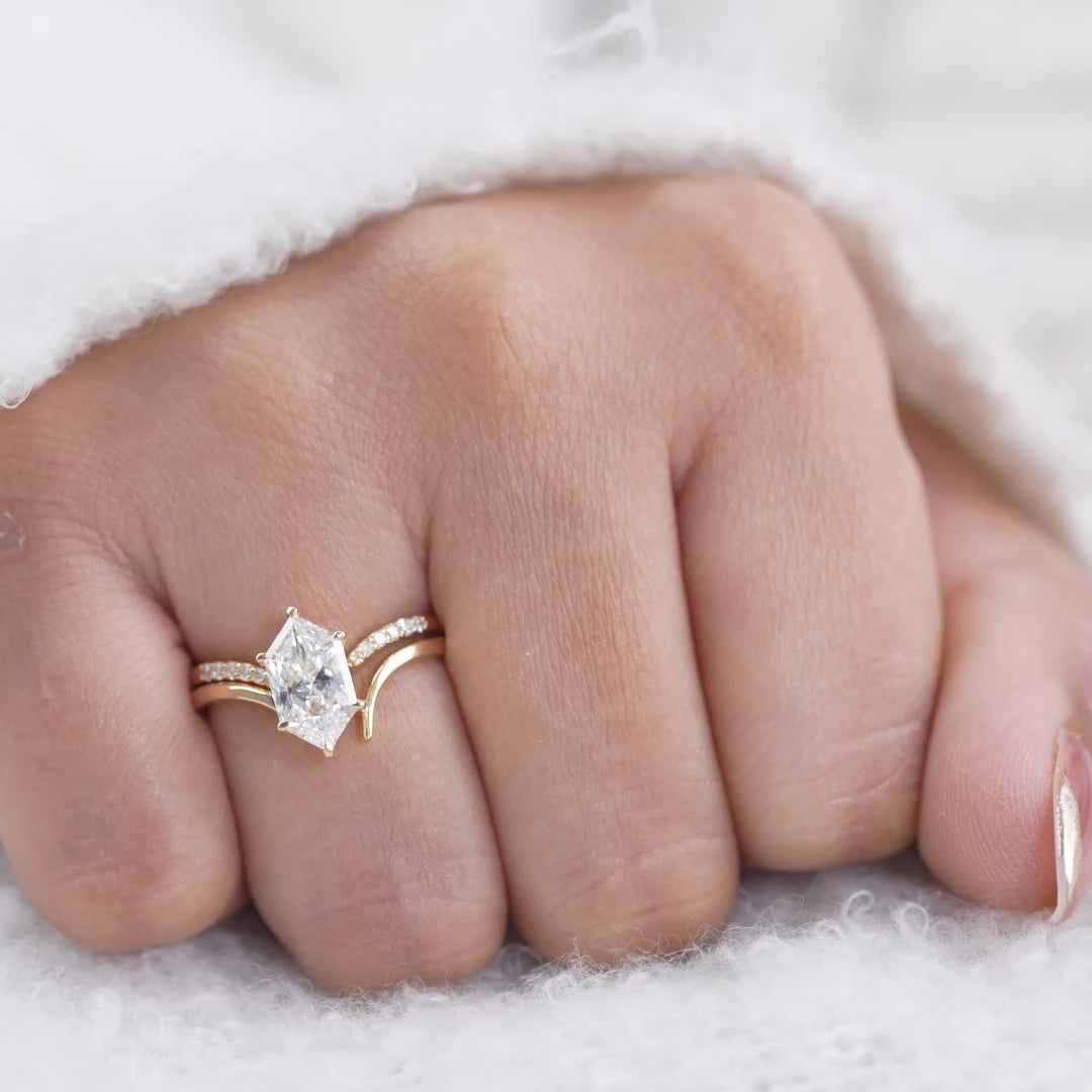 Luxury Hexagon Lab Diamond Solitaire with Curved Band Ring Set