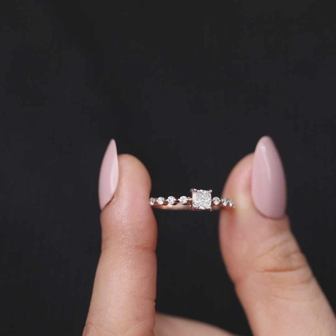 Cushion Cut Lab Diamond Engagement Ring with Side Stones