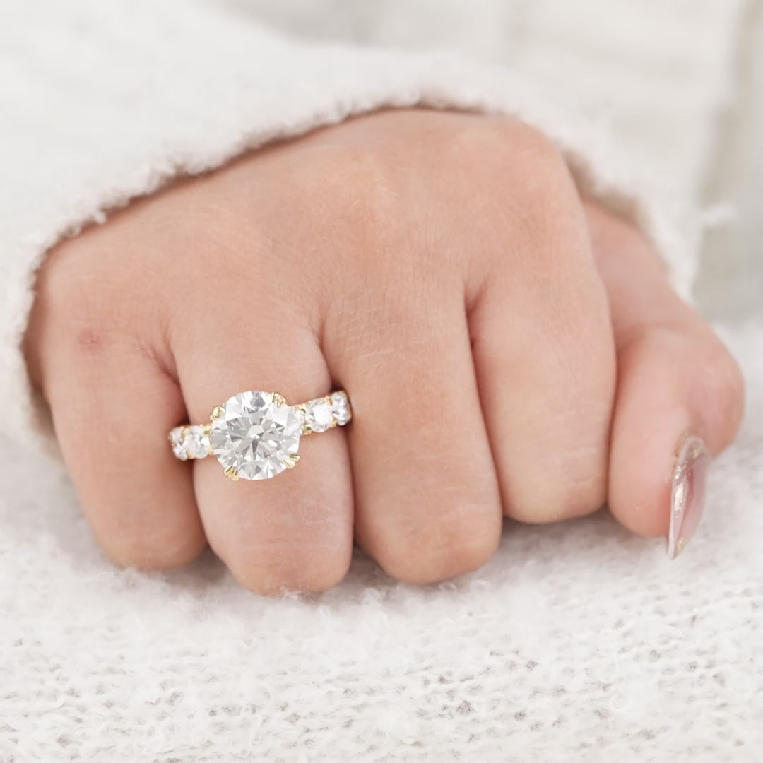 Round Cut Lab Diamond Ring with Hidden Halo Diamond Band
