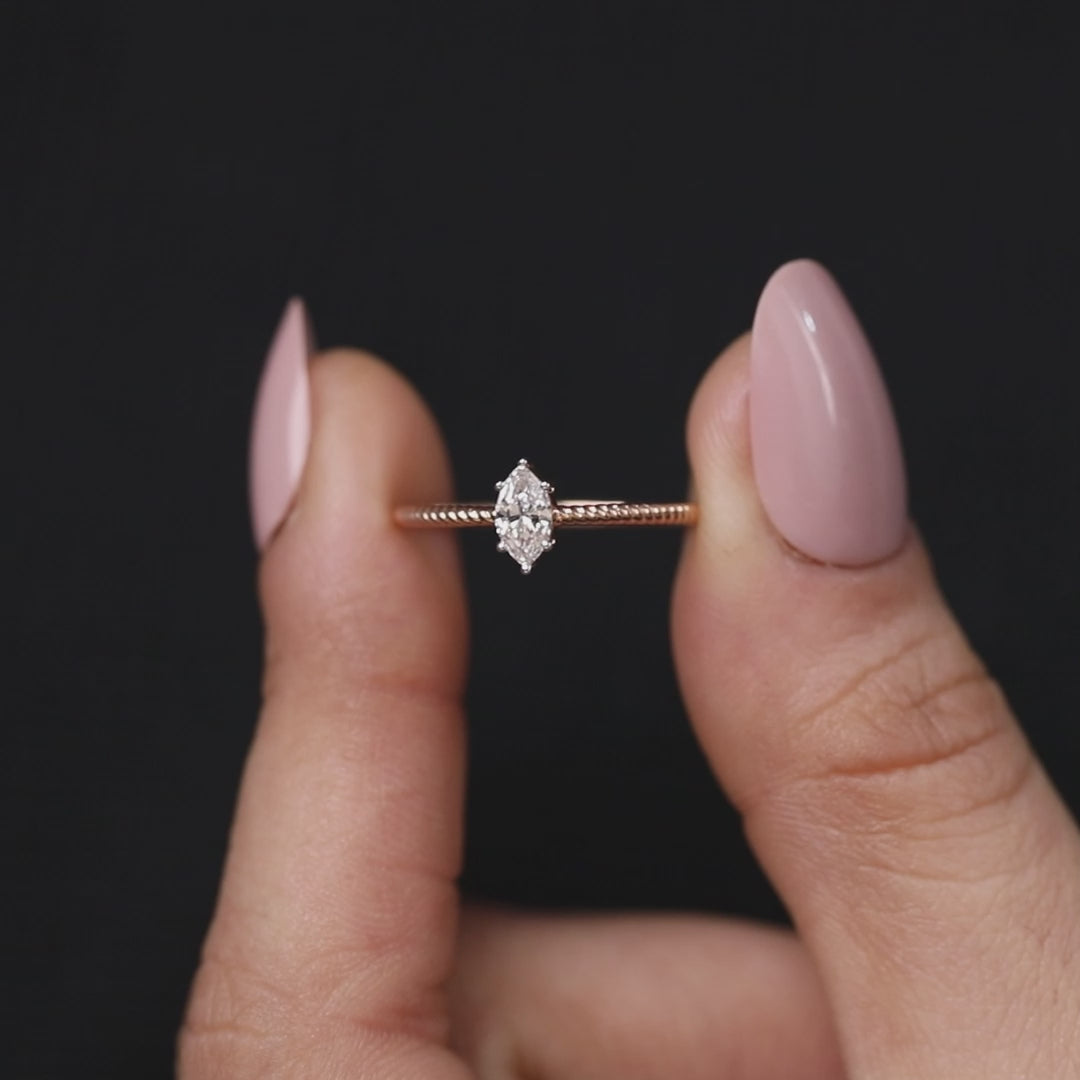 Marquise Lab Diamond Solitaire Engagement Ring with Rope Band